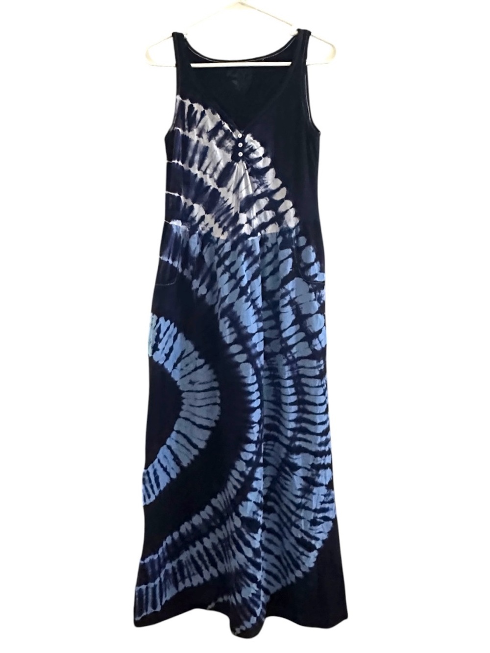 Made With Love Tie Dye Maxi Dress Large Blue Boho Pockets